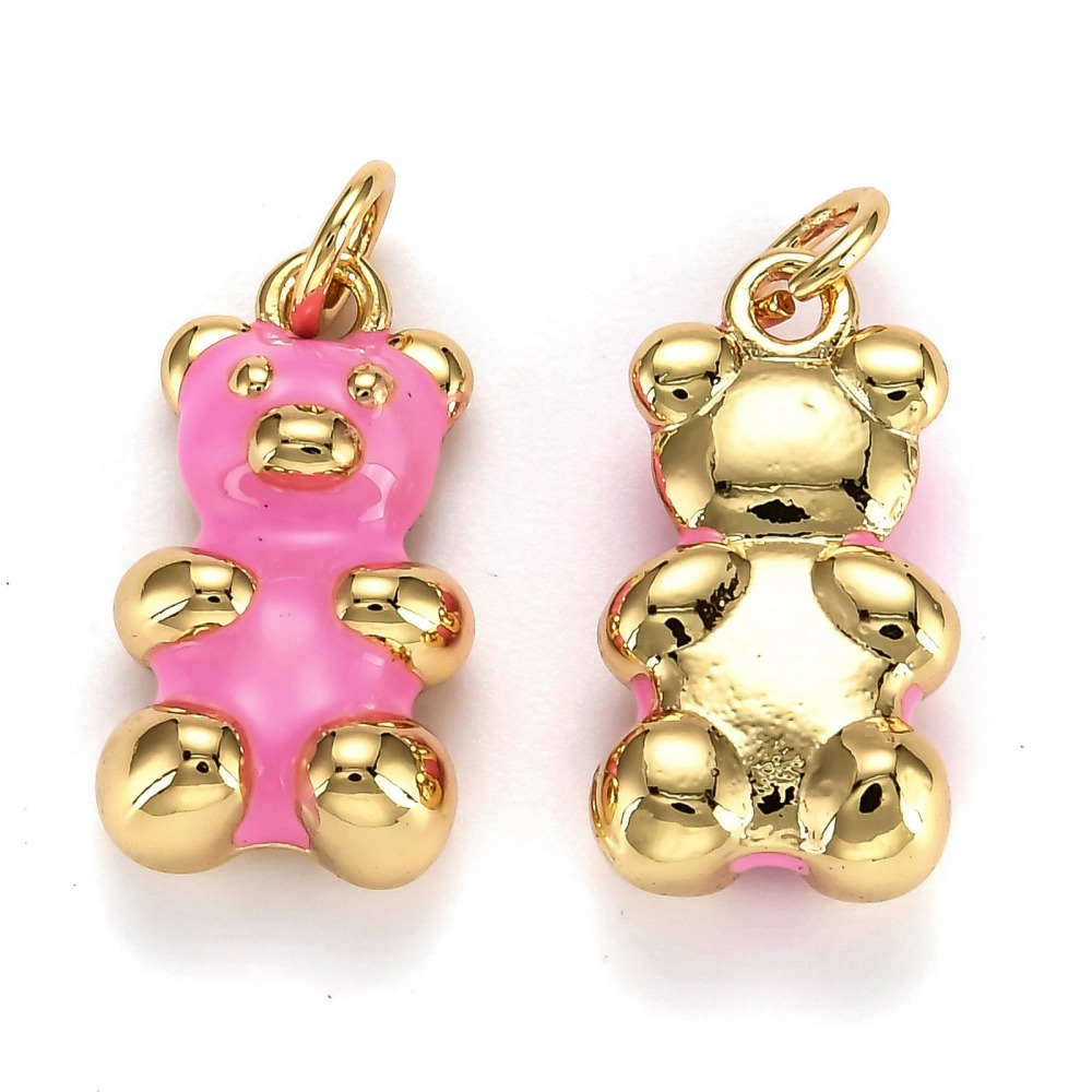 Подвеска МИШКА Hot Pink 17.5мм эмаль/золото 18К/1шт